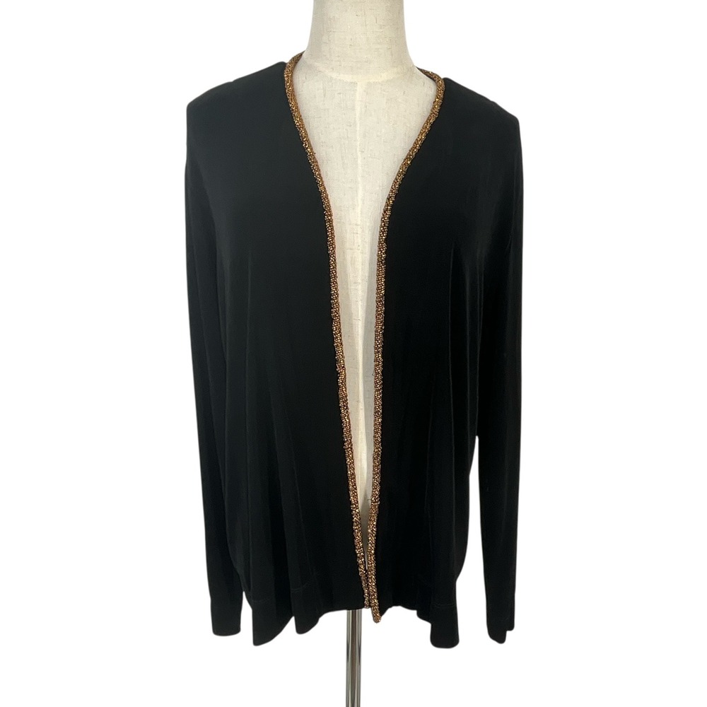 Chicos Travelers Copper Beaded Cardigan Sweater Women Sz‎ 3 Us 16 Holiday Dressy